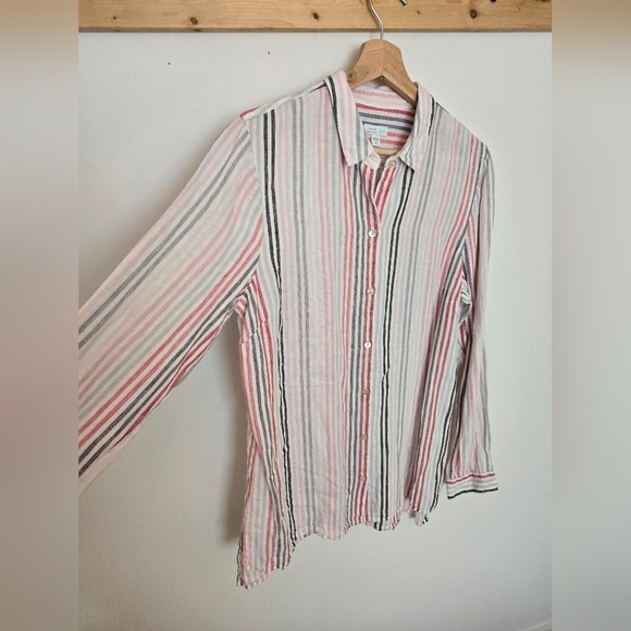 J Jill long sleeve linen pink and gray striped button down | M tall - Picture 2 of 5